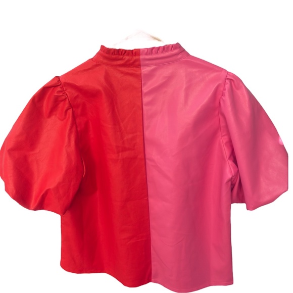 THML Faux Leather Puff Sleeve Top - Picture 2 of 6